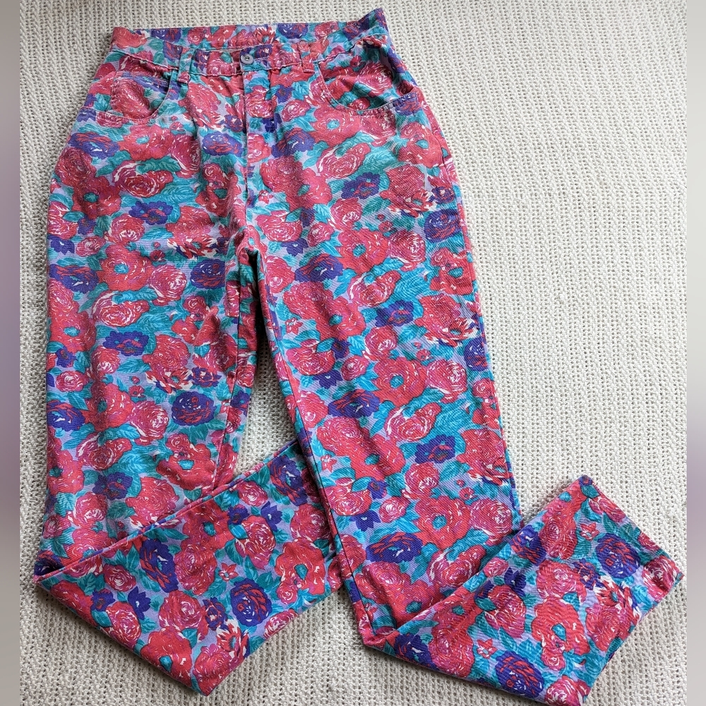 VTG Preview International 90s High Waist Floral Tapered Jeans Pants Women's 12